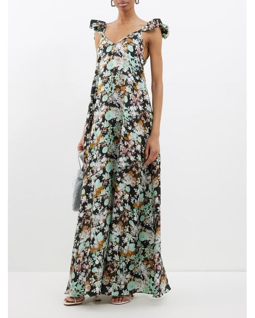 Kika Vargas Rafaella Floral-print Silk-twill Maxi Dress Mint