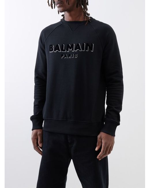 Balmain Flocked-logo Organic-cotton Jersey Sweatshirt