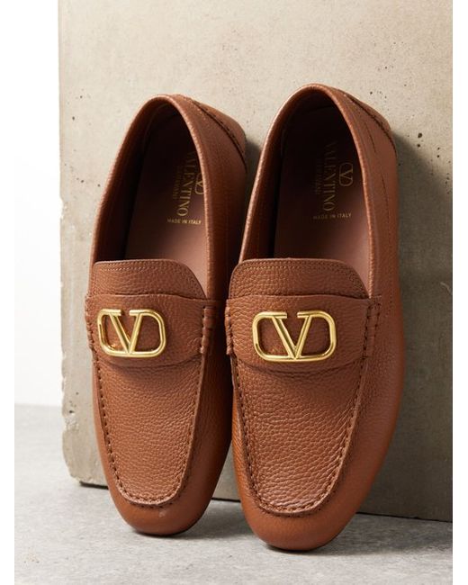 Valentino Garavani V-logo Grained-leather Loafers