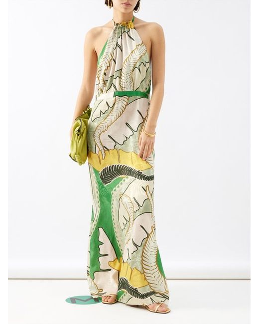 Juan de Dios Magdalena Jungle-print Silk-jacquard Maxi Dress