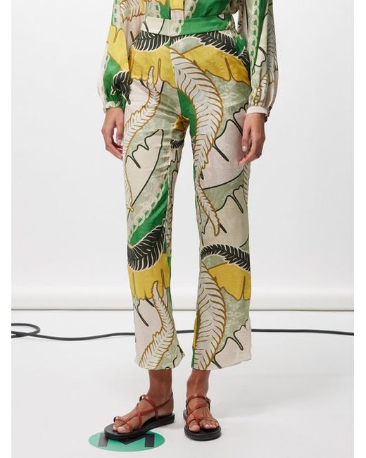Juan de Dios Santo Tomas Jungle-print Silk-jacquard Trousers