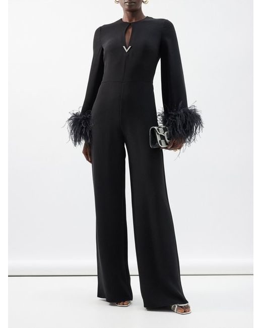 Valentino Garavani Cady Couture Feather-trimmed Silk Jumpsuit