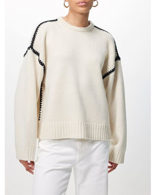 Totême Embroidered Contrast-stitch Wool-blend Sweater