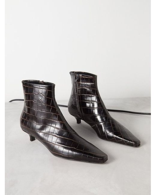Totême The Slim Croc-embossed Kitten-heel Boots