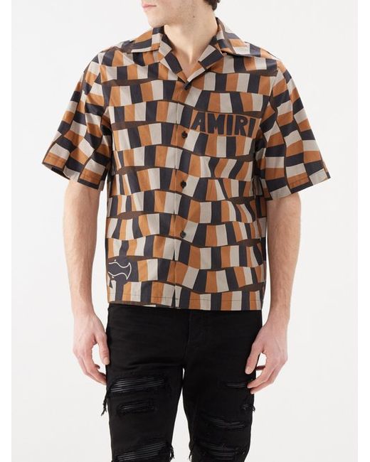 Amiri Snake Check-print Cotton Bowling Shirt