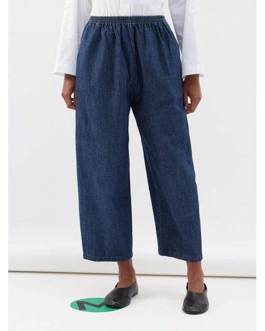 eskandar Elasticated-waist Cotton-denim Cropped Trousers