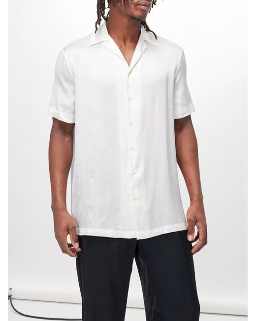 Delos Otto Cuban-collar Satin Short-sleeve Shirt