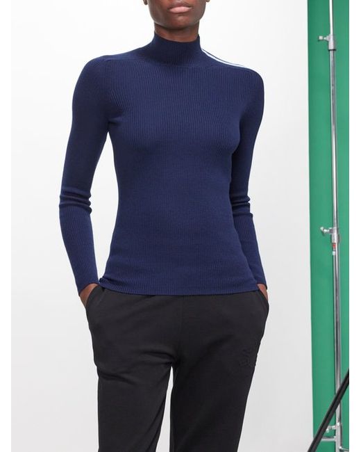 Moncler Side-stripe Ribbed Wool High-neck Sweater