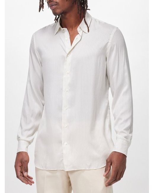 Lardini Pinstripe Silk-twill Long-sleeve Shirt