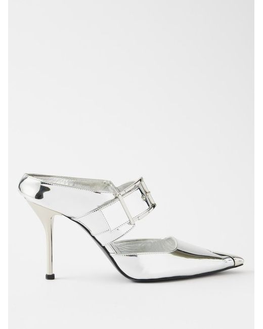 Alexander McQueen Buckled Mirrored-leather Mules