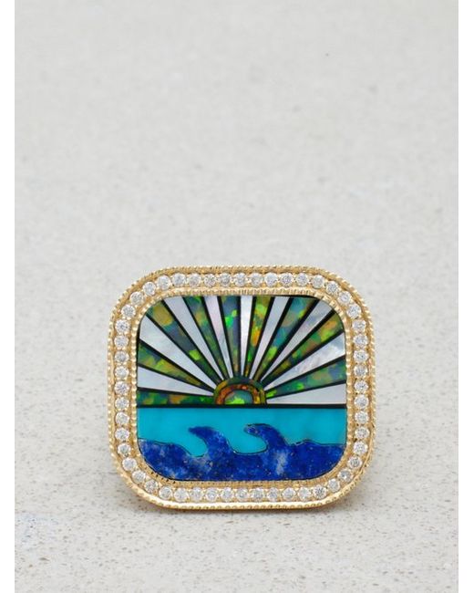 Jacquie Aiche Sunrise Diamond Turquoise Lapis 14kt Gold Ring