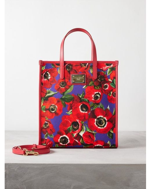 Dolce & Gabbana Anemone-print Leather-trim Canvas Tote Bag