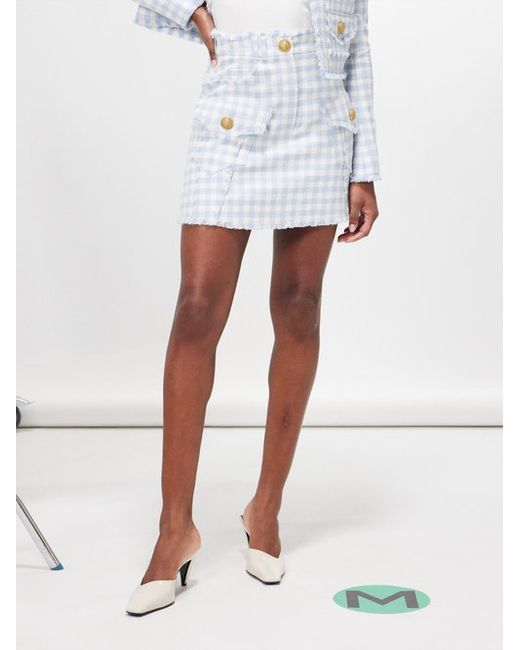 Balmain Gingham Cotton-blend Tweed Mini Skirt