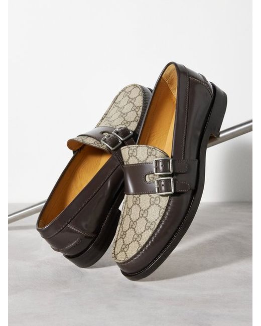 Gucci Kaveh Gg Supreme Canvas And Leather Loafers