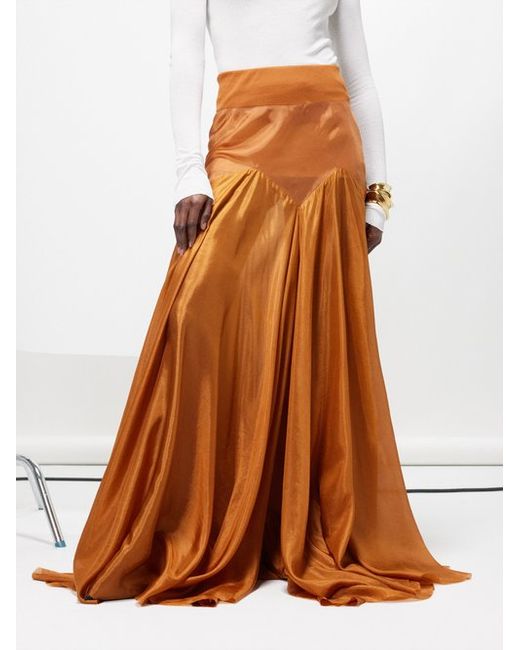 Rick Owens Lido Divine Godet-pleated Silk-blend Maxi Skirt