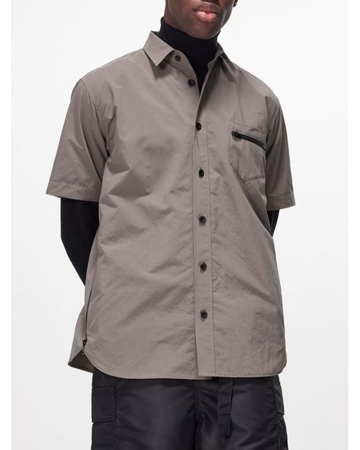 Sacai Side-zip Taffeta Short-sleeved Shirt