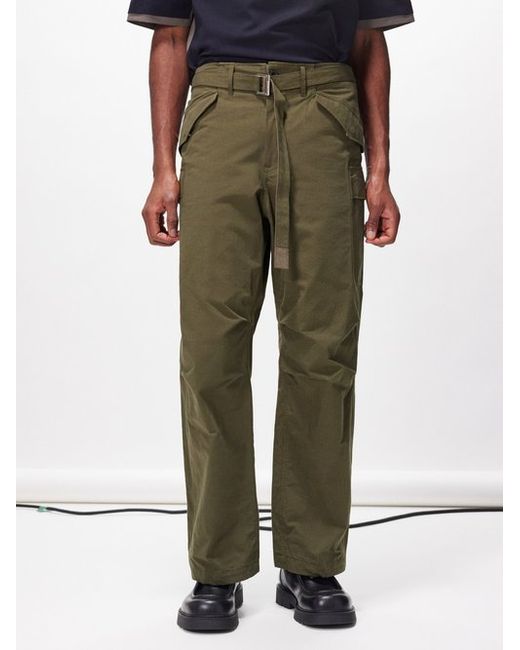 Sacai Belted Ripstop Cotton-blend Trousers