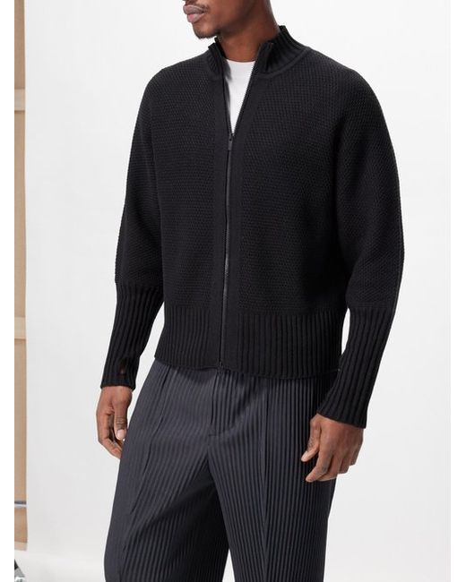 Homme Pliss Issey Miyake Zip-up Knitted Cardigan