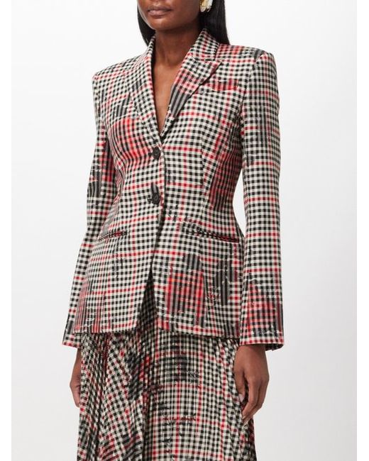 Erdem Floral-print Checked Tailored Jacket