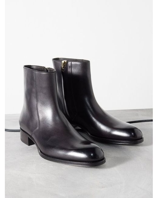 Tom Ford Edgar Burnished Leather Zip Boots