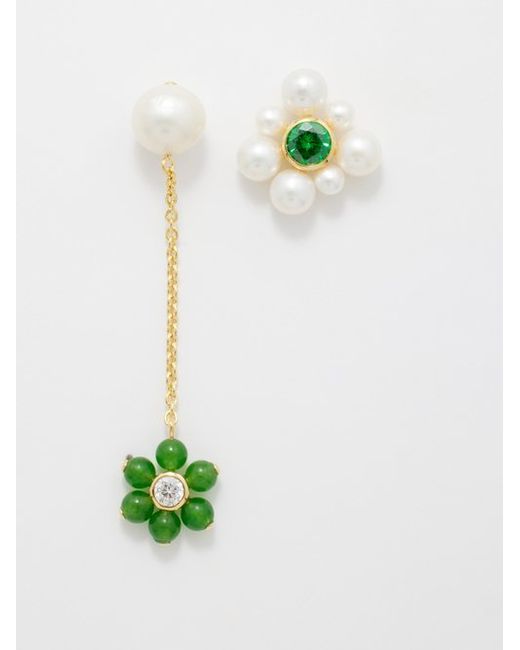 Completedworks Jade Pearl Mismatched 18kt Gold-vermeil Earrings
