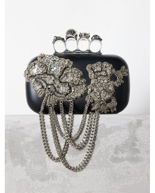 Alexander McQueen Skull Four Ring Crystal-embellished Clutch Bag