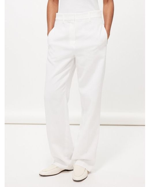 Brunello Cucinelli Flat Front Cotton-twill Trousers