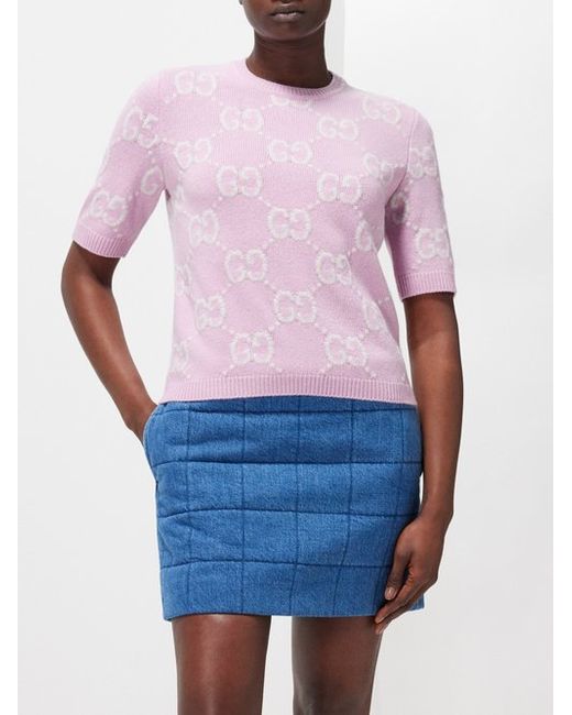Gucci GG-jacquard Knitted Wool Top
