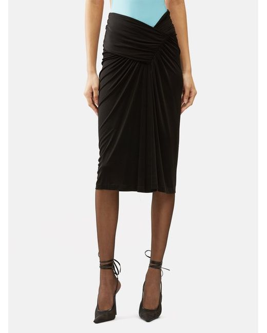 Saint Laurent Ruched-waist Jersey Midi Skirt