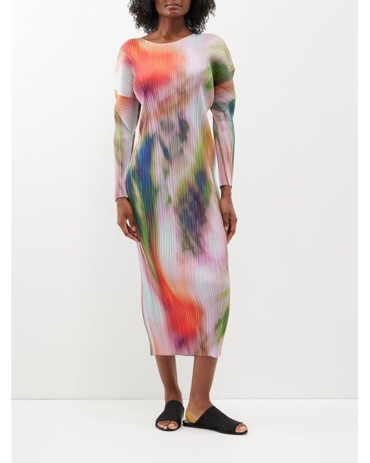 Pleats Please By Issey Miyake Abstract-print Technical-pleated Midi Dress