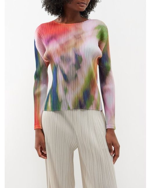Pleats Please By Issey Miyake Abstract-print Technical Pleated Top