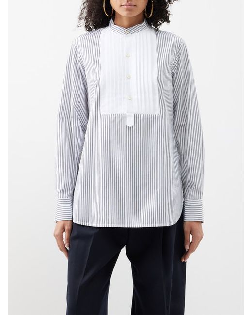 Victoria Beckham Bib-pleated Striped Cotton-blend Shirt