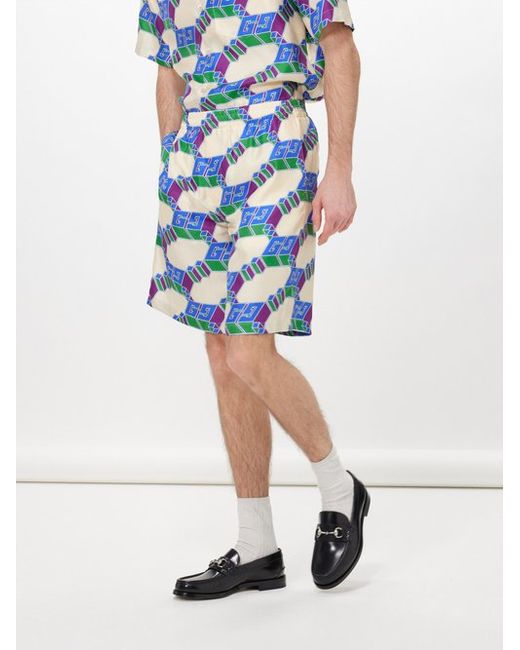 Gucci 3d Gg-print Silk Shorts