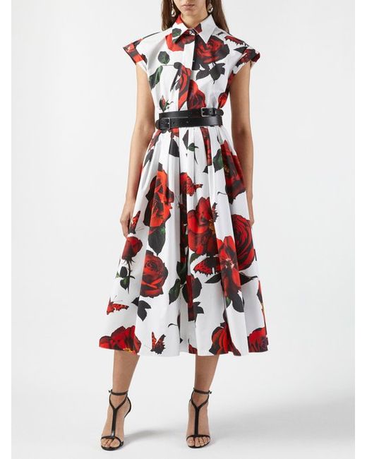 Alexander McQueen Tudor Rose-print Poplin Midi Dress