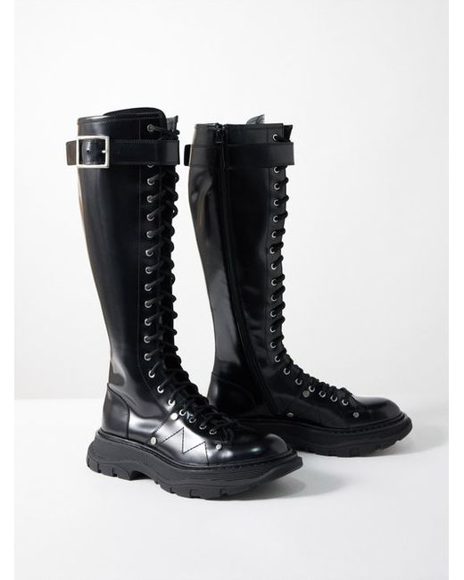 Alexander McQueen Tread Slick Leather Knee-high Boots