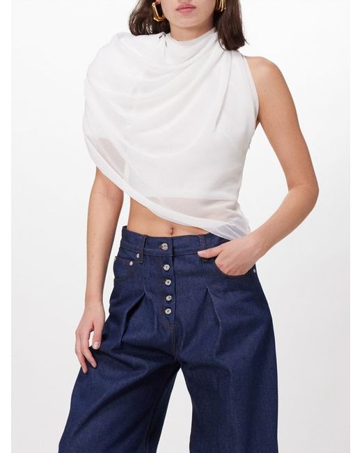 Jacquemus Pablo Asymmetric Tulle-overlay Cropped Top