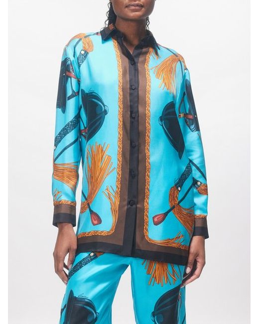 Gucci Equestrian-print Silk-twill Shirt