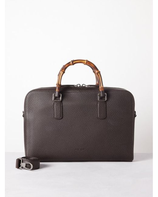 Giorgio Armani Bamboo-handle Grained-leather Briefcase