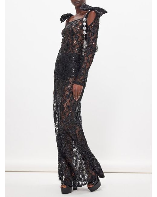 Nina Ricci Bow-embellished Sequinned Lace Maxi Dress 34 FR