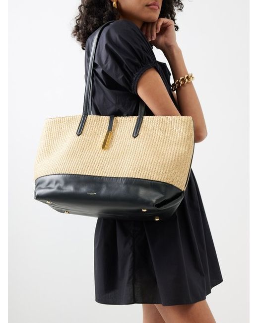 DeMellier Leather-trim Raffia Tote Bag