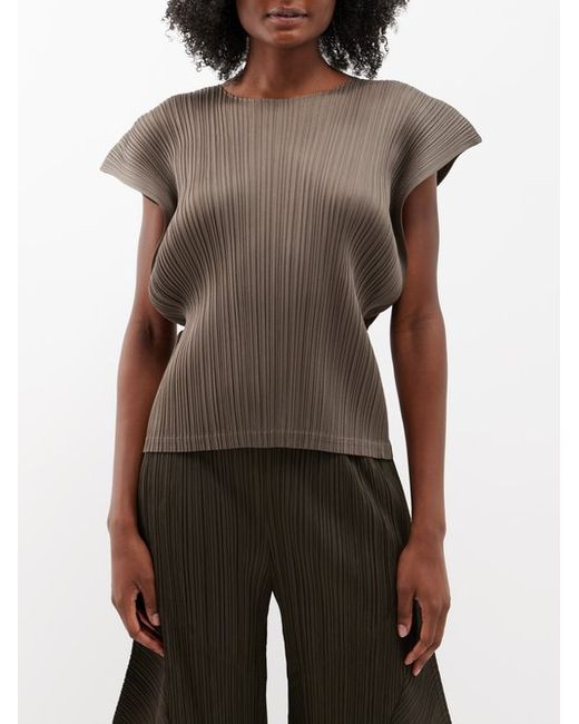 Pleats Please By Issey Miyake Cap-sleeve Technical-pleated Top