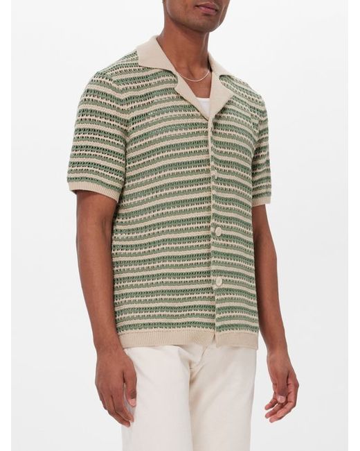 Nn.07 Henry Striped Crochet-knit Cotton Shirt