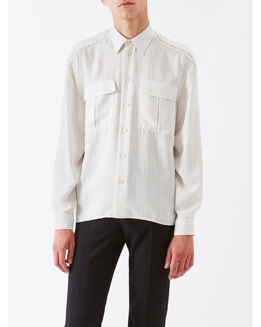 Saint Laurent Striped Flap-pocket Silk Shirt 38 EU