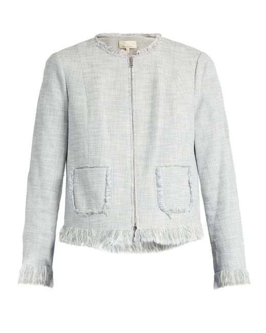 Rebecca Taylor Fringed collarless cotton-blend jacket