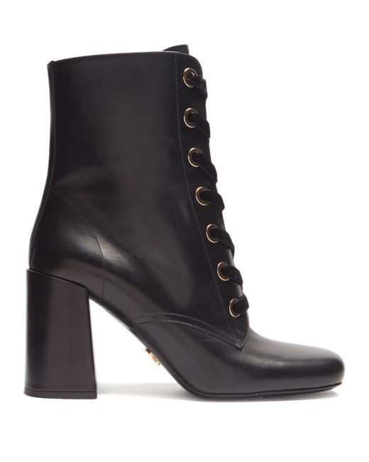 Prada Velvet lace-up leather ankle boots