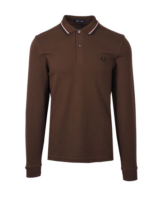 Fred Perry Long Sleeved Polo Shirt Burnt Tobacco