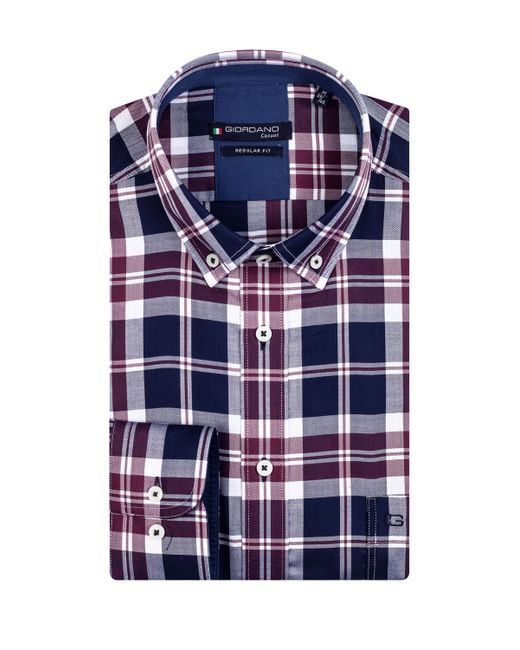 Giordano Ivy Long Sleeved Shirt Blue Burgundy Check XL