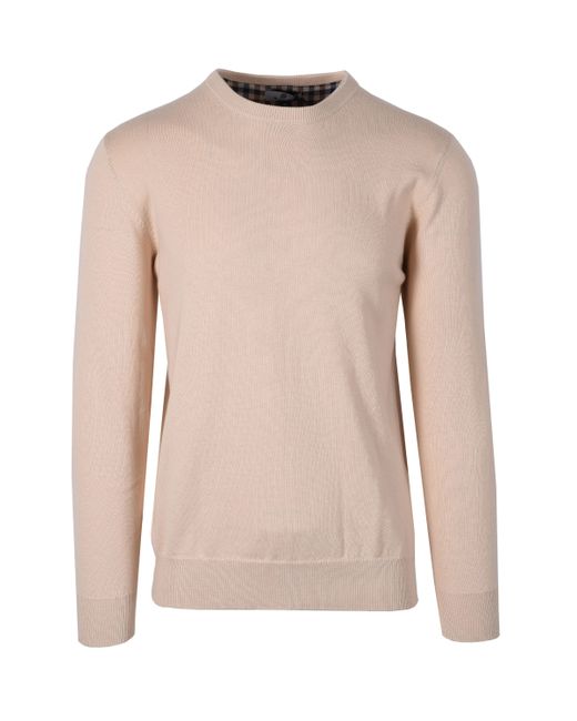 Aquascutum Check Sleeves Patch Crew Neck Knitwear