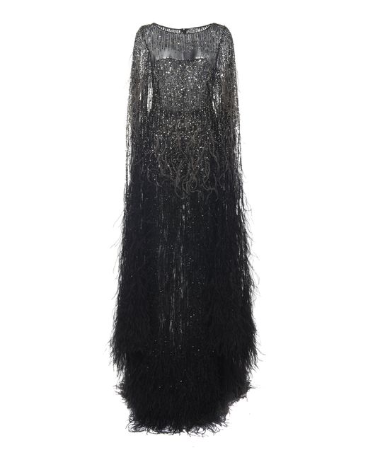 Pamella Roland Ombre Ostrich Feather Embellished Gown