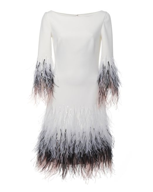 Pamella Roland Stretch Crepe Cocktail Dress With Ostrich Feather Hem